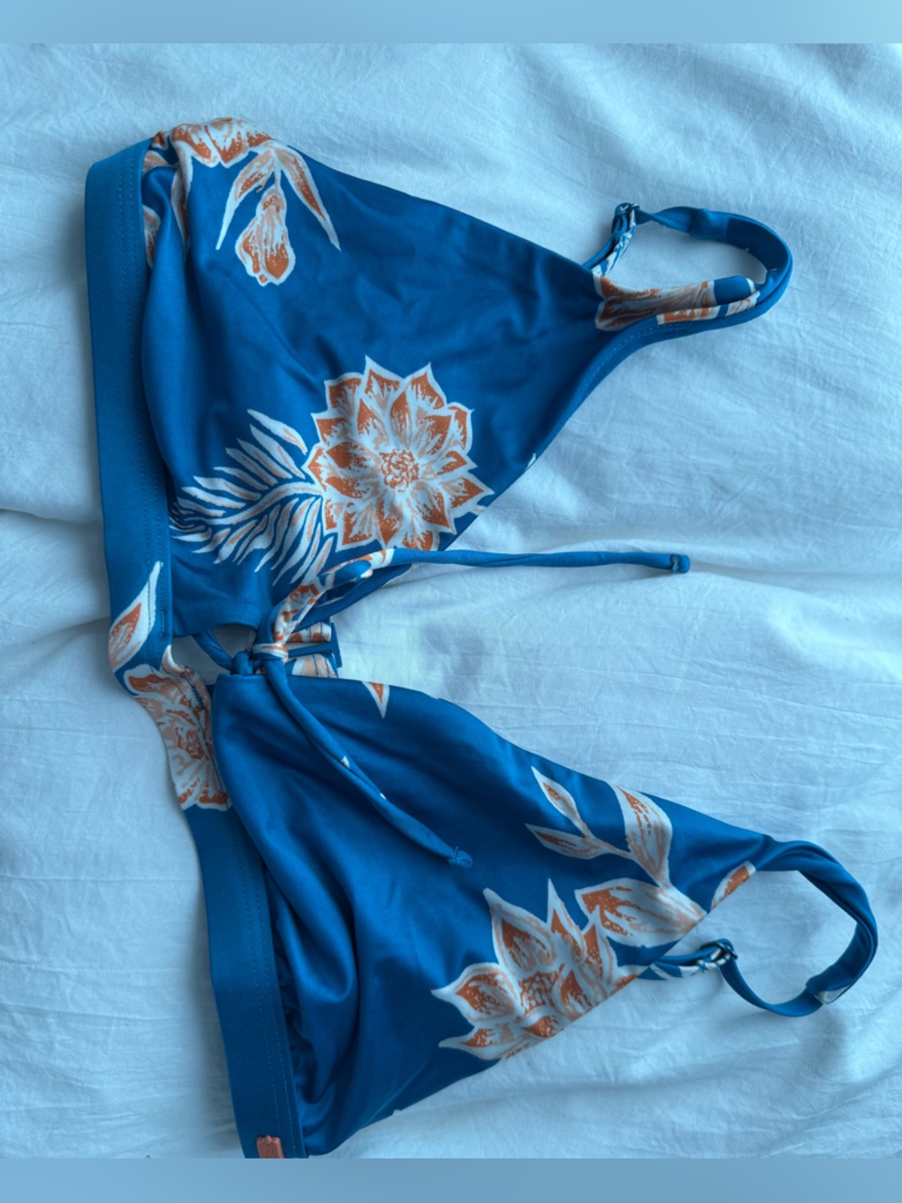 Roxy Blue Floral Bikini Top with White and Orange Accents